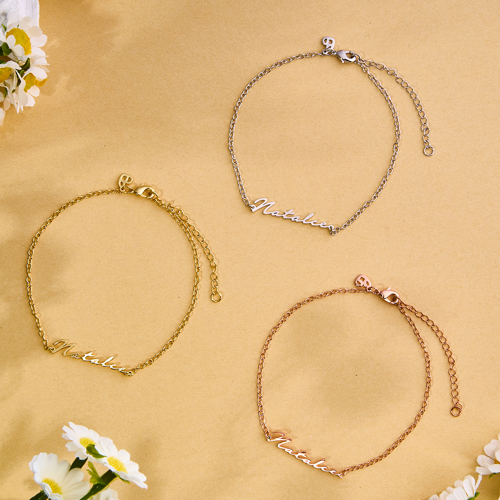 Personalized Tiny Name Bracelet Dainty Custom Name Jewelry Handmade Dainty Script Name Bracelet Minimalist Custom Name Gift for Her - aiprintlab