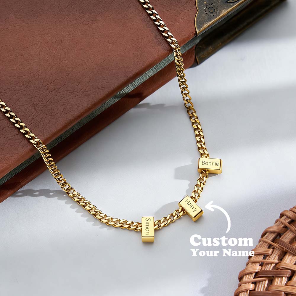 Custom Men Necklace With Family Name, Name Bead Chain Necklace, Personalized Dad Necklace from Daughter, Dad Gift, Valentine’s Day Gifts For Her - aiprintlab