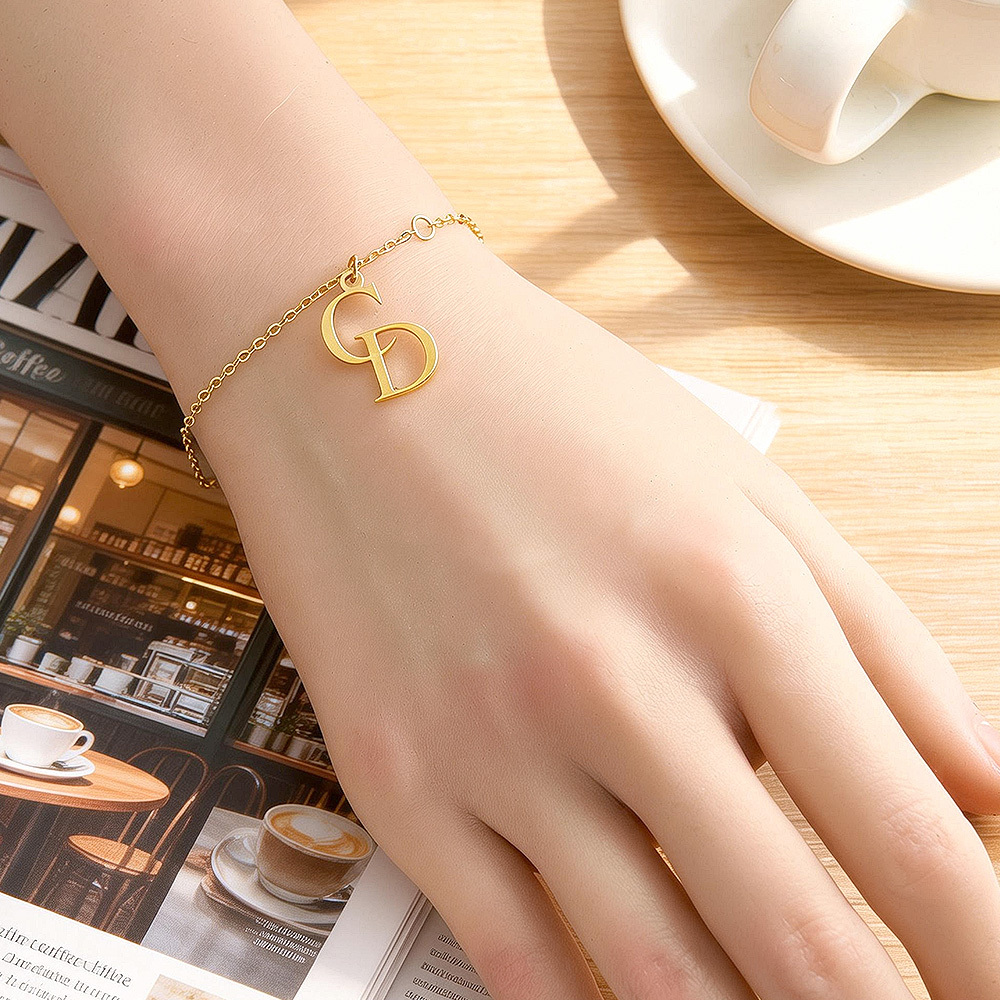Custom Double Initial Bracelet – Two Letters, One Bond Symbol of Connection & Love Valentine's Day Gifts For Her - aiprintlab