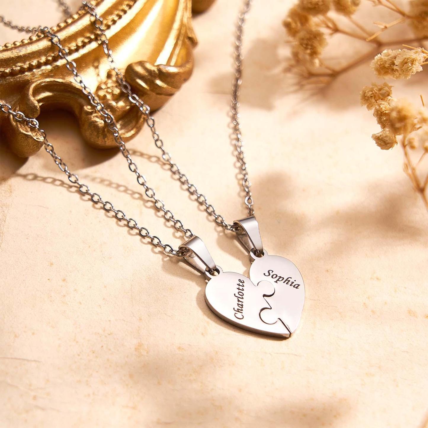 Personalized Friend Group Necklaces, Custom Name Engraved Puzzle Piece, Best Friend Gift - aiprintlab