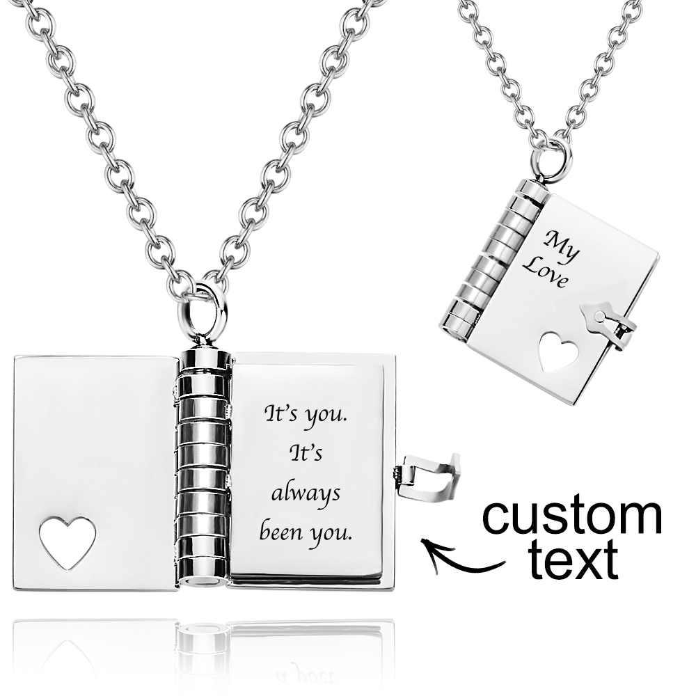 Personalized My Love Book Necklace Romantic Locket Pendant with Love Messages Inside, Adjustable Chain Jewelry Gift for Her, Valentine's or Birthday - aiprintlab