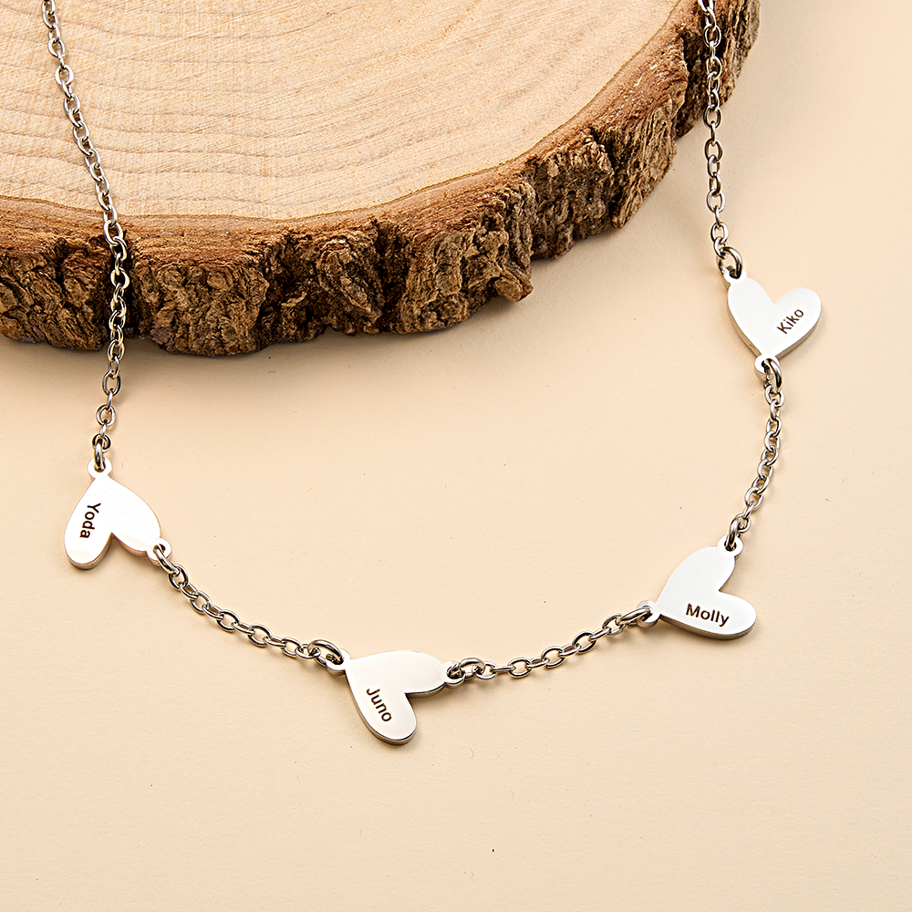 Personalized Family Heart Name Necklace Custom Multiple Name Heart Necklace Family Gifts - aiprintlab