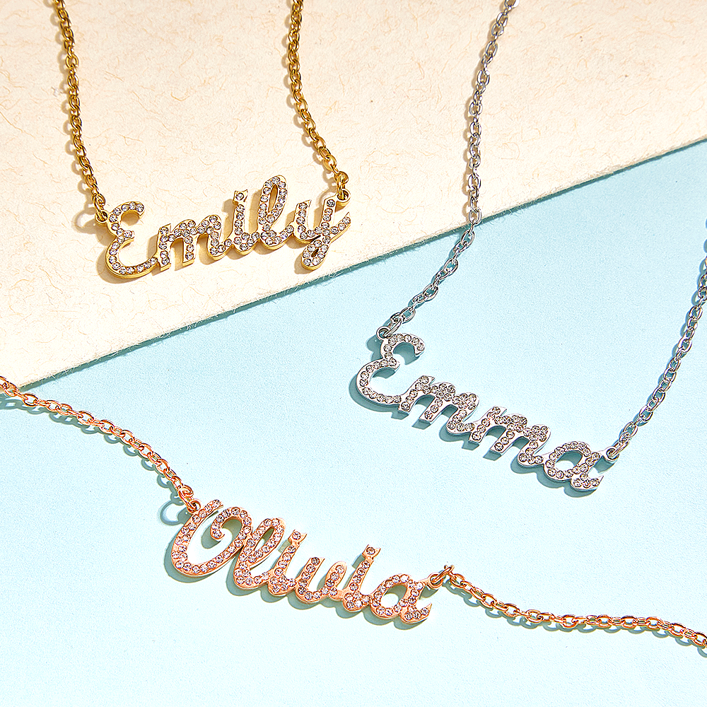 Custom Name Necklace: Design Your Dazzling Statement Personalized Diamond-Accent Name Necklace Sparkling Name Necklace for Her - aiprintlab