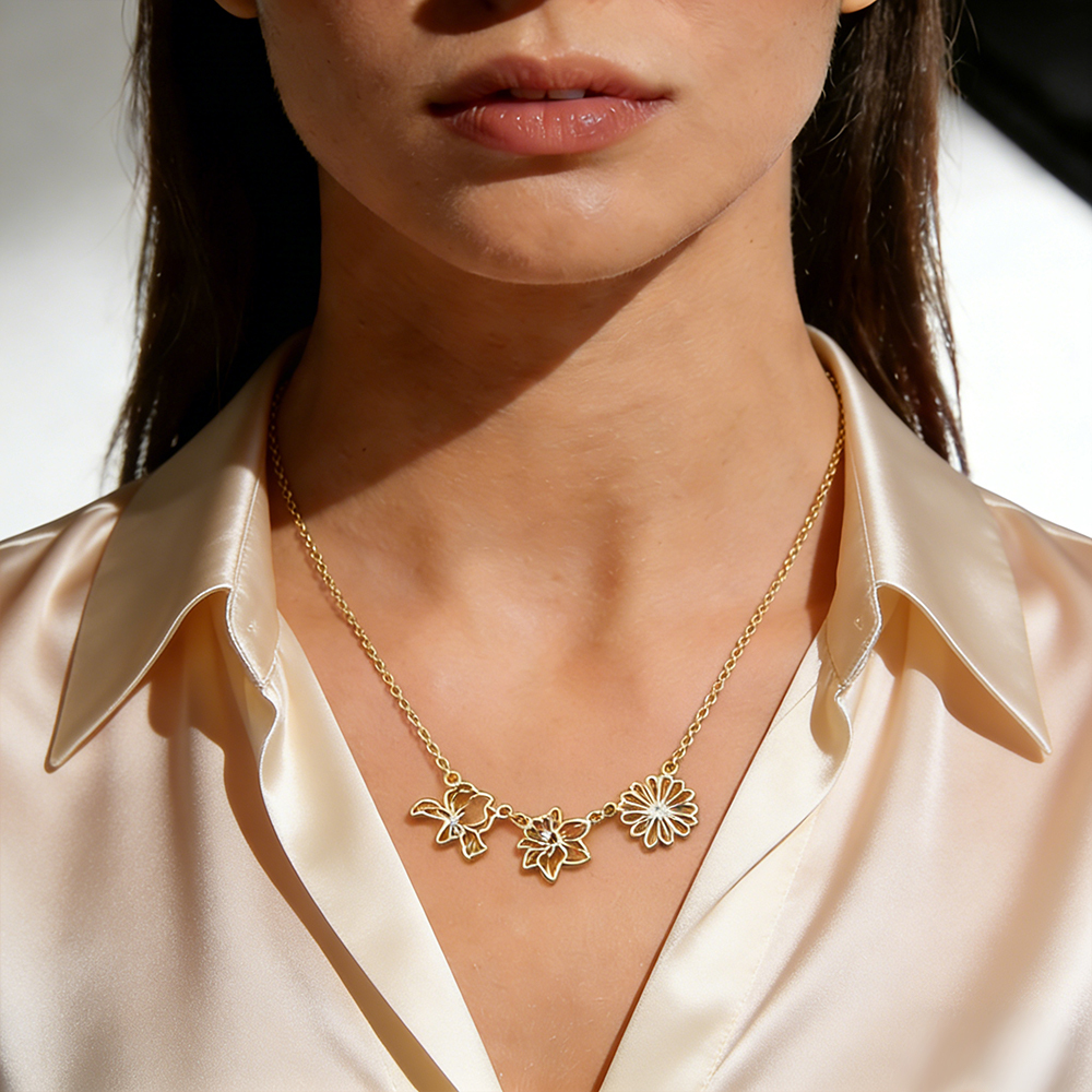 Custom Birthflower & Birthstone Necklace Family Pendant Personalized Dainty Birthflower Pendant Family Birth Flower Necklace - aiprintlab