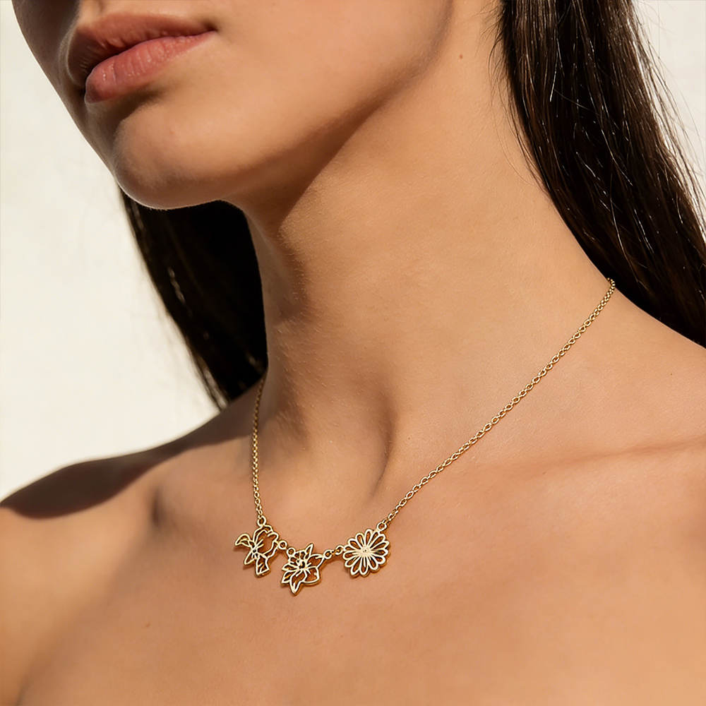 Custom Birthflower & Birthstone Necklace Family Pendant Personalized Dainty Birthflower Pendant Family Birth Flower Necklace - aiprintlab