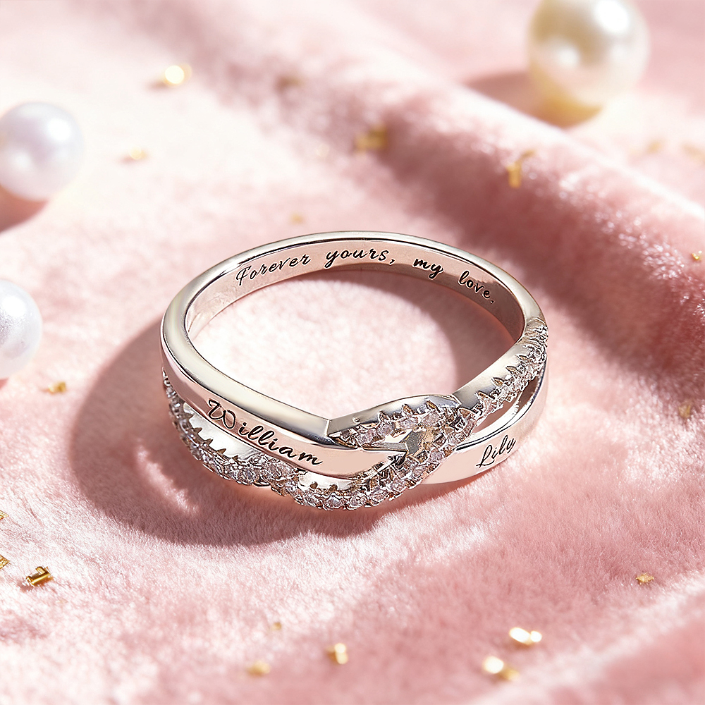Personalized Two Names & a Forever Message Ring Custom Engraved Names & a Secret Phrase Ring Sweet Gift for Her - aiprintlab