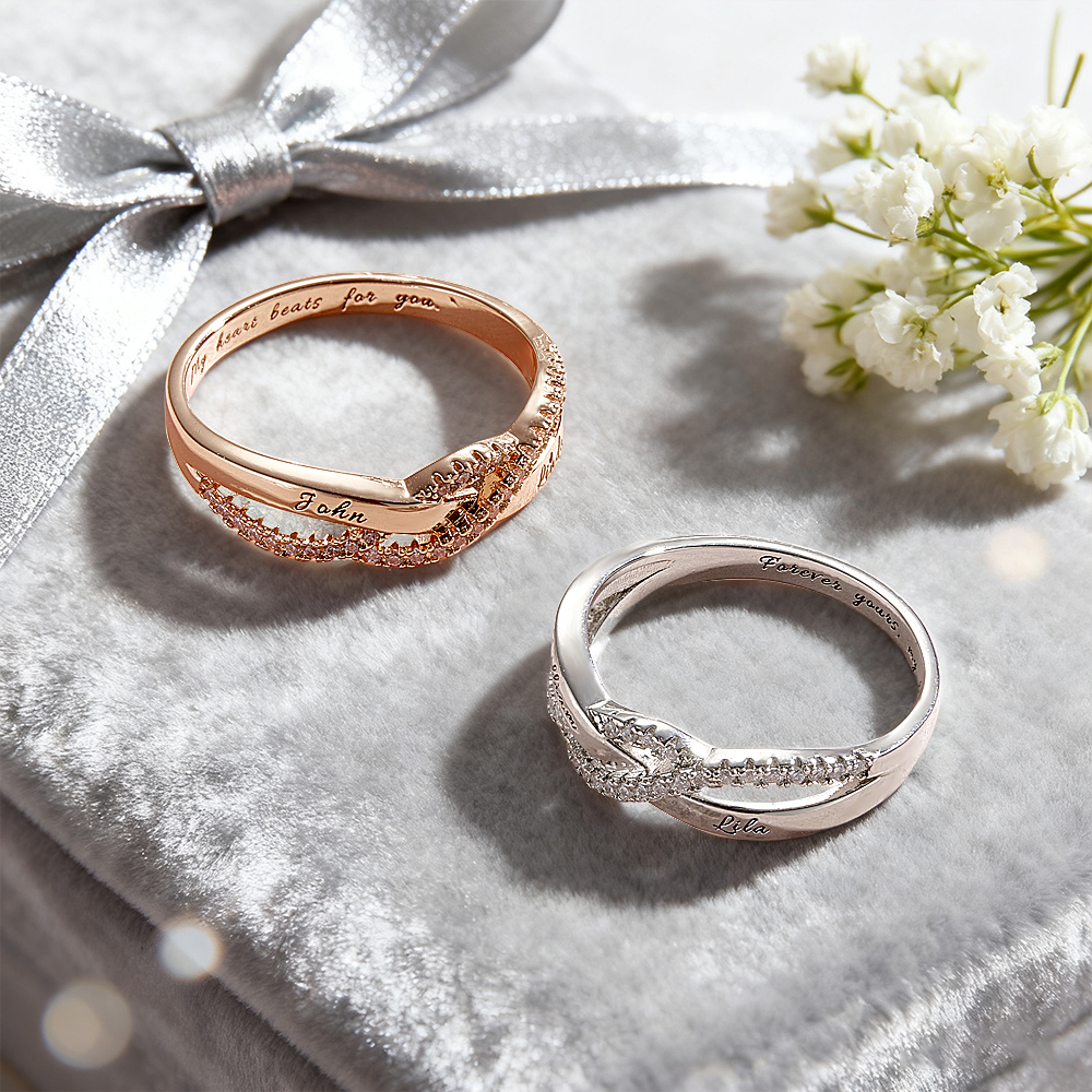 Personalized Two Names & a Forever Message Ring Custom Engraved Names & a Secret Phrase Ring Sweet Gift for Her - aiprintlab