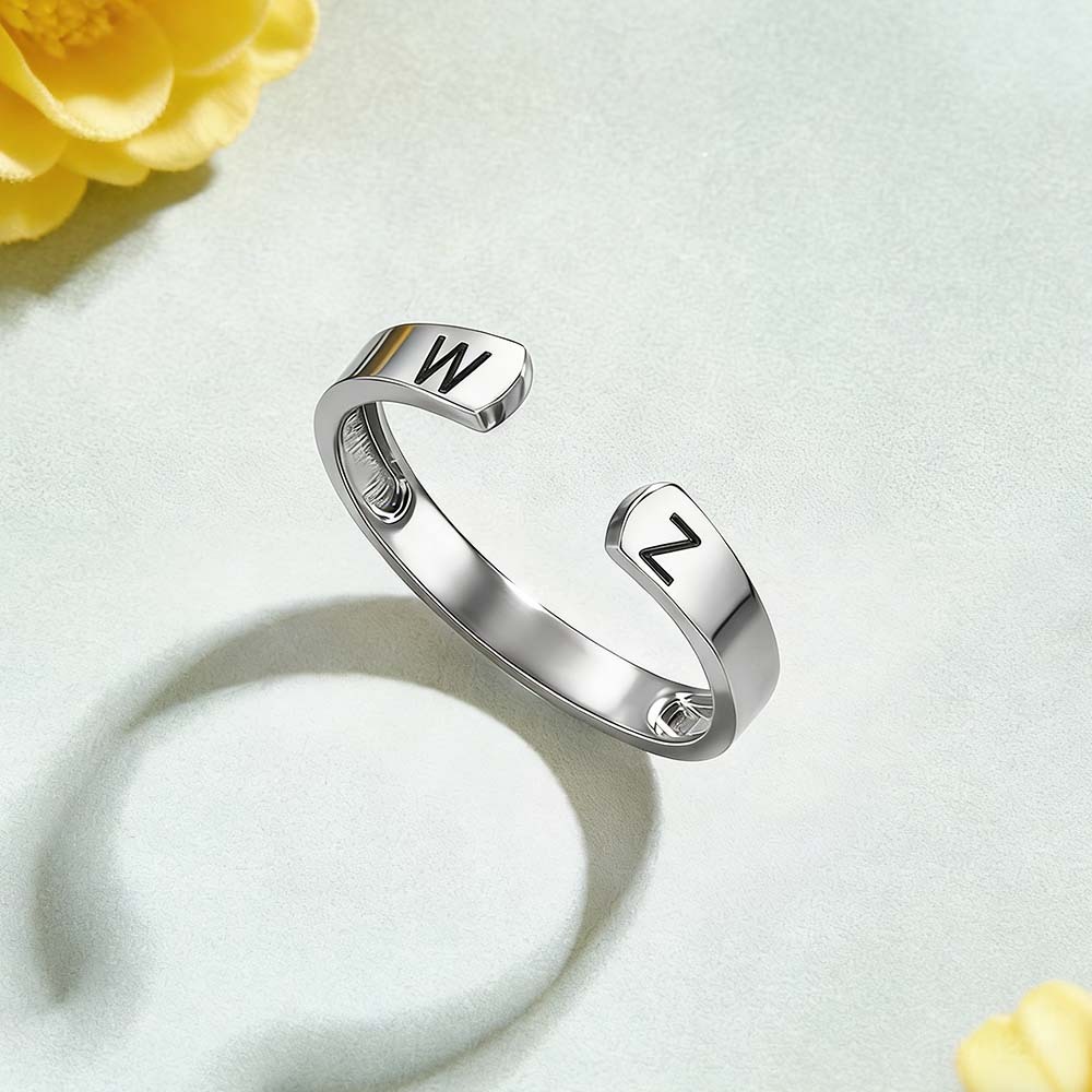 Custom Initial Couple Adjustable Ring Personalized Letter Ring Minimalist Open Design Two Letter Partner Rings - aiprintlab