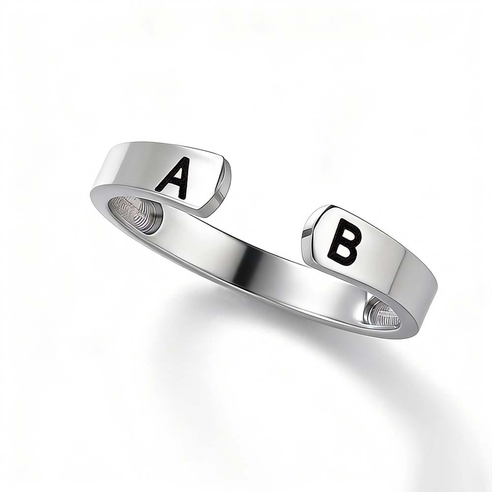 Custom Initial Couple Adjustable Ring Personalized Letter Ring Minimalist Open Design Two Letter Partner Rings - aiprintlab