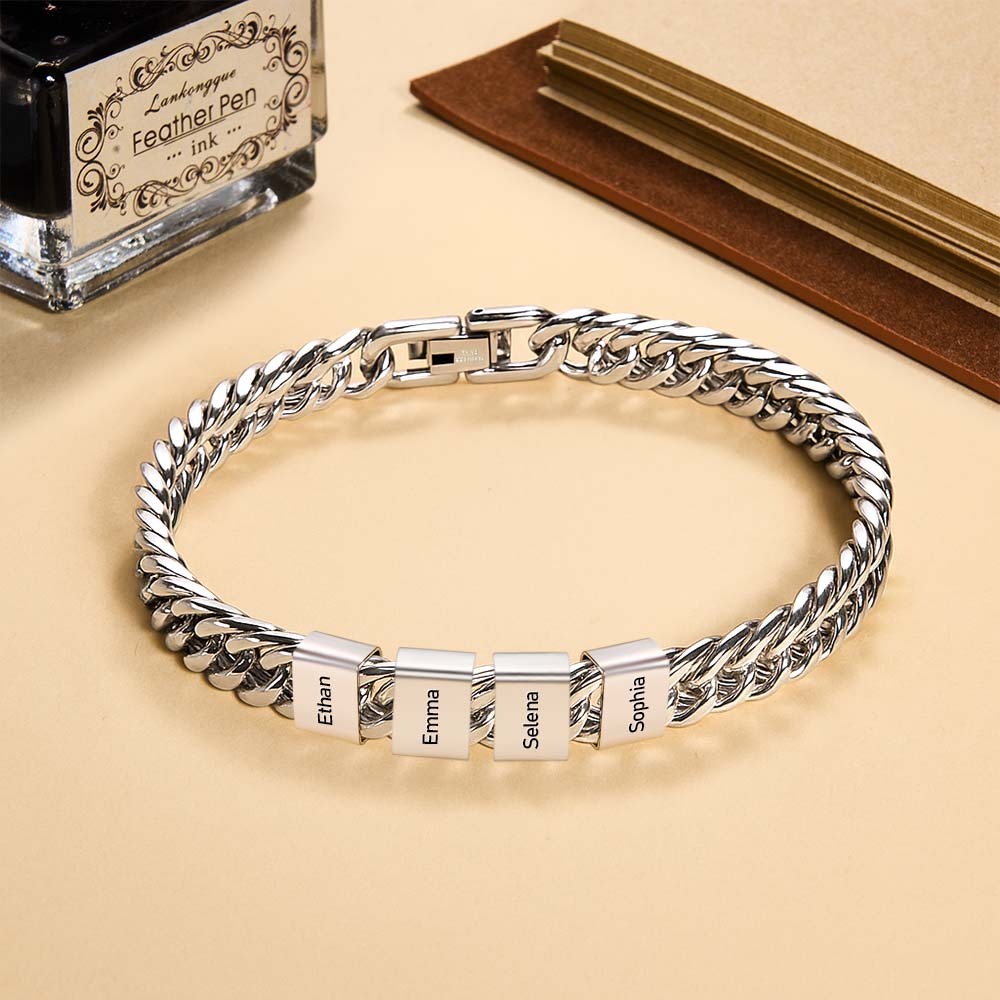 Personalized Men's Name Bracelet Custom Engraved Bracelet for Him Stainless Steel Name Bar Bracelet Gifts for Him - aiprintlab