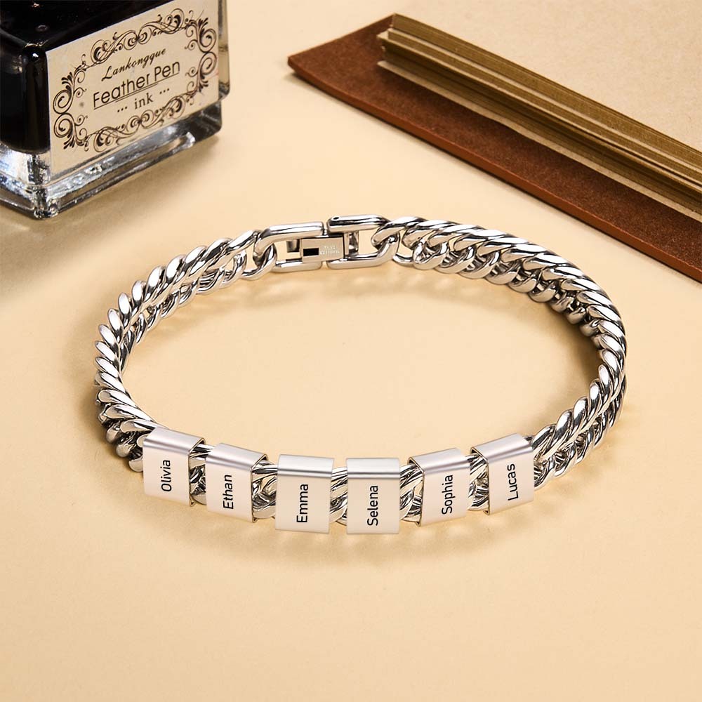 Personalized Men's Name Bracelet Custom Engraved Bracelet for Him Stainless Steel Name Bar Bracelet Gifts for Him - aiprintlab