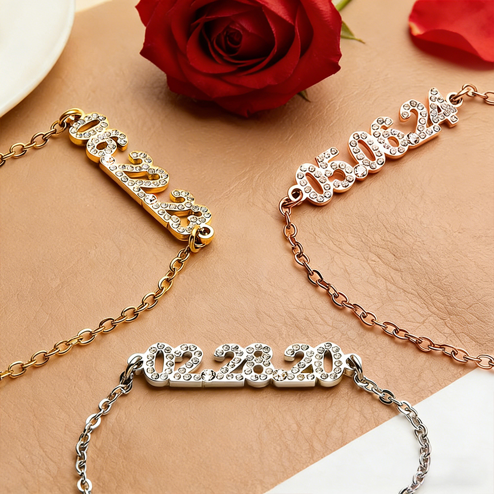 Personalized Date Necklaces Custom Anniversary Date Bracelet for Her  Minimalist Engraved Date Necklaces For Valentine's Day Gifts For Her - aiprintlab