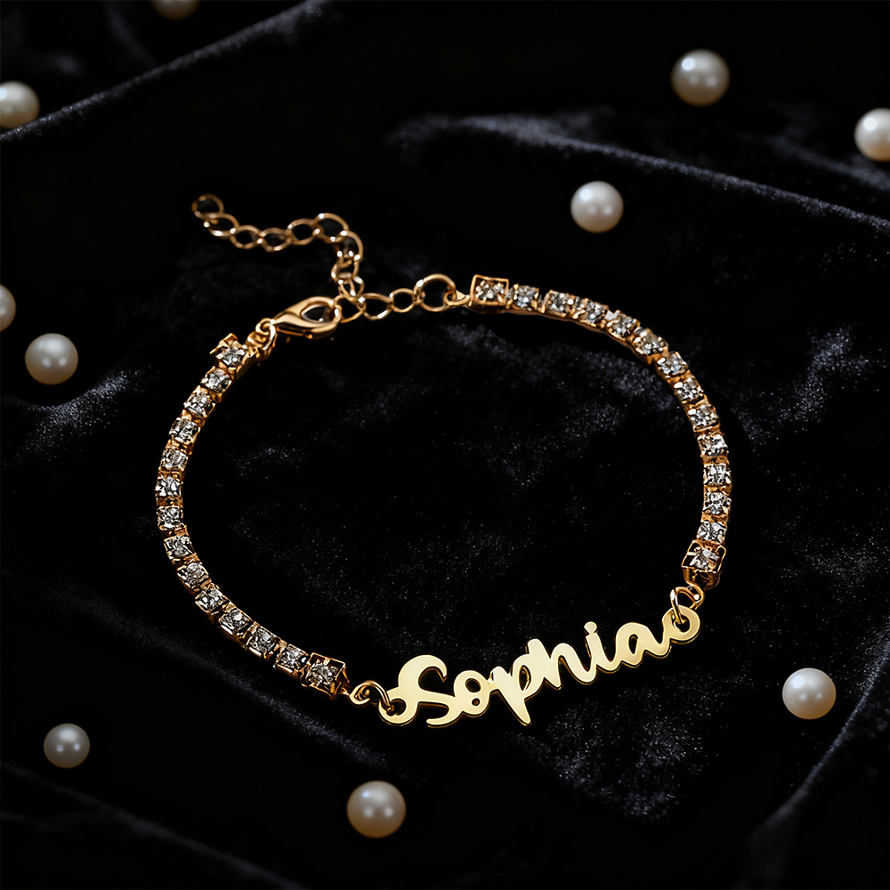 Personalized Name Bracelet with Diamond Chain Custom Cursive Name Bracelet Dainty Custom Name Bracele Christmas Gift for Her - aiprintlab