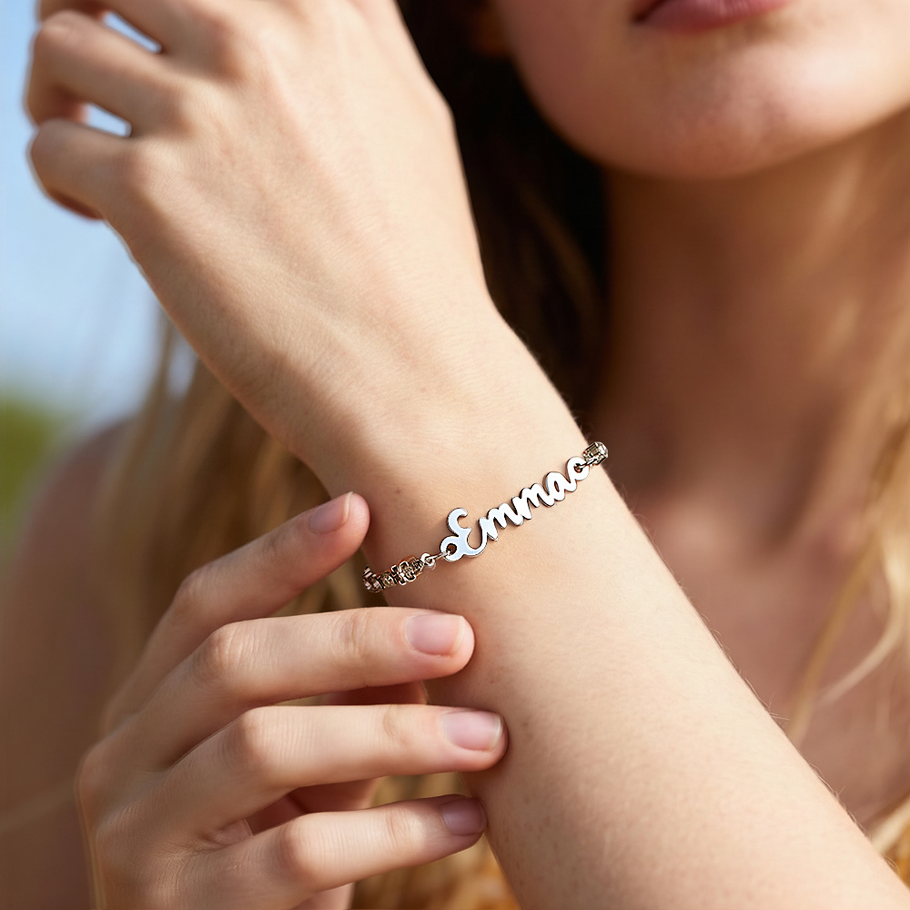 Personalized Name Bracelet with Diamond Chain Custom Cursive Name Bracelet Dainty Custom Name Bracele Christmas Gift for Her - aiprintlab