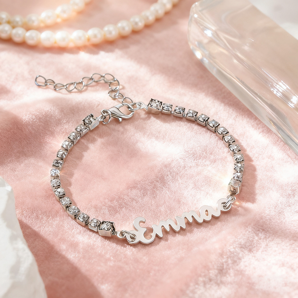 Personalized Name Bracelet with Diamond Chain Custom Cursive Name Bracelet Dainty Custom Name Bracele Christmas Gift for Her - aiprintlab