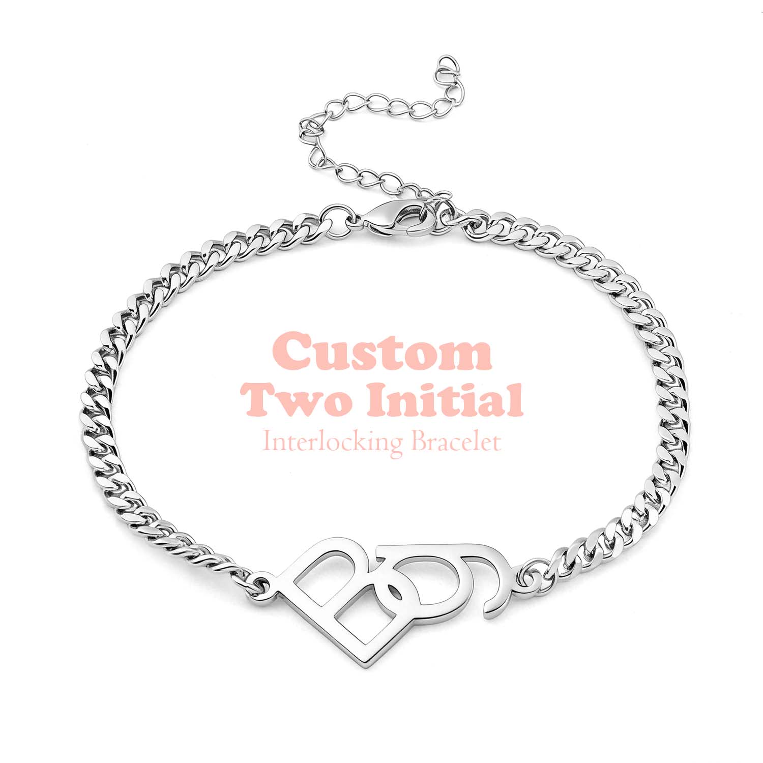 Personalized Interlocking Initial Bracelet Custom Two-Initial Curb Chain Bracelet Couples Bracelet with Intertwined Letters Relationship Gifts for Her - aiprintlab
