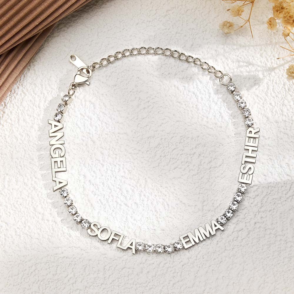 Custom Family Name Bracelet Personalized Name Bracelet with CZ Diamonds Engraved Name Bracelet Sentimental Gift for Her - aiprintlab