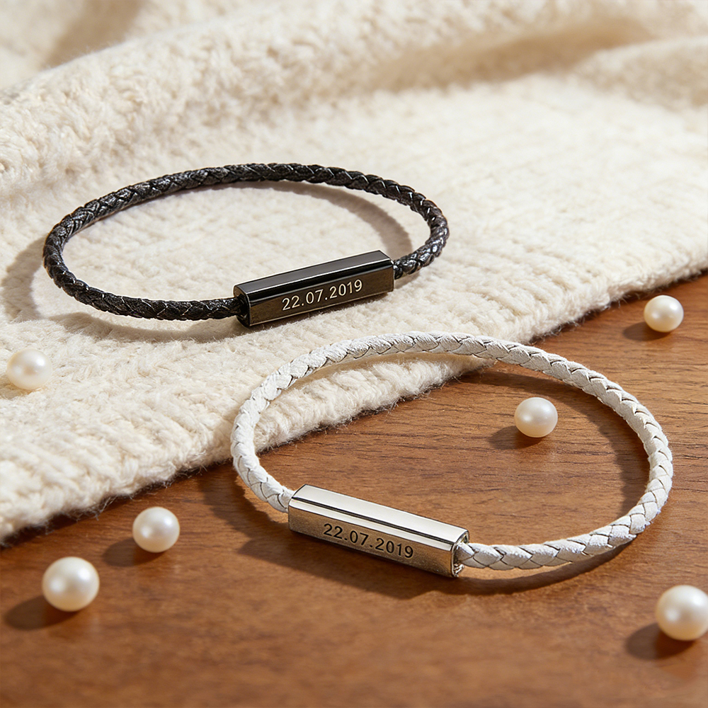 Custom Couple Bracelet with Engraved Date & Personalized Engrave Your Special Day Anniversary Gift - aiprintlab