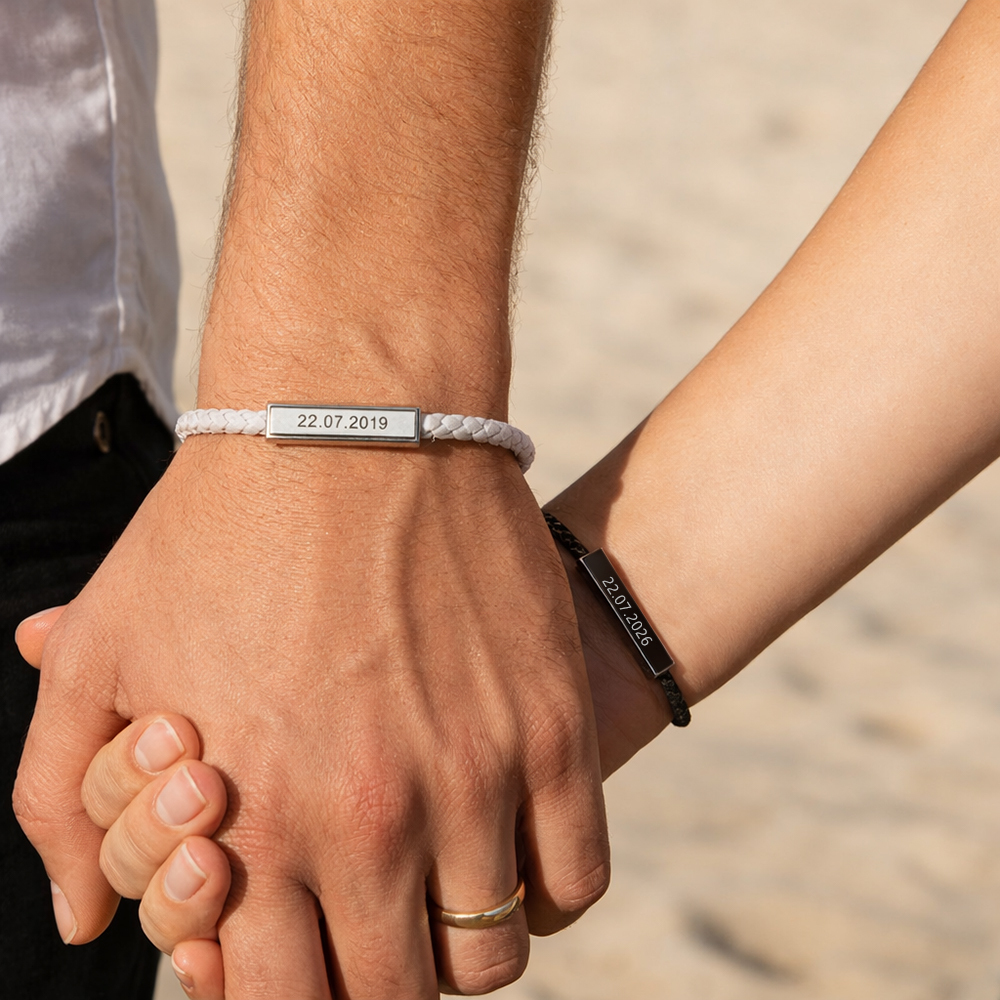 Custom Couple Bracelet with Engraved Date & Personalized Engrave Your Special Day Anniversary Gift - aiprintlab