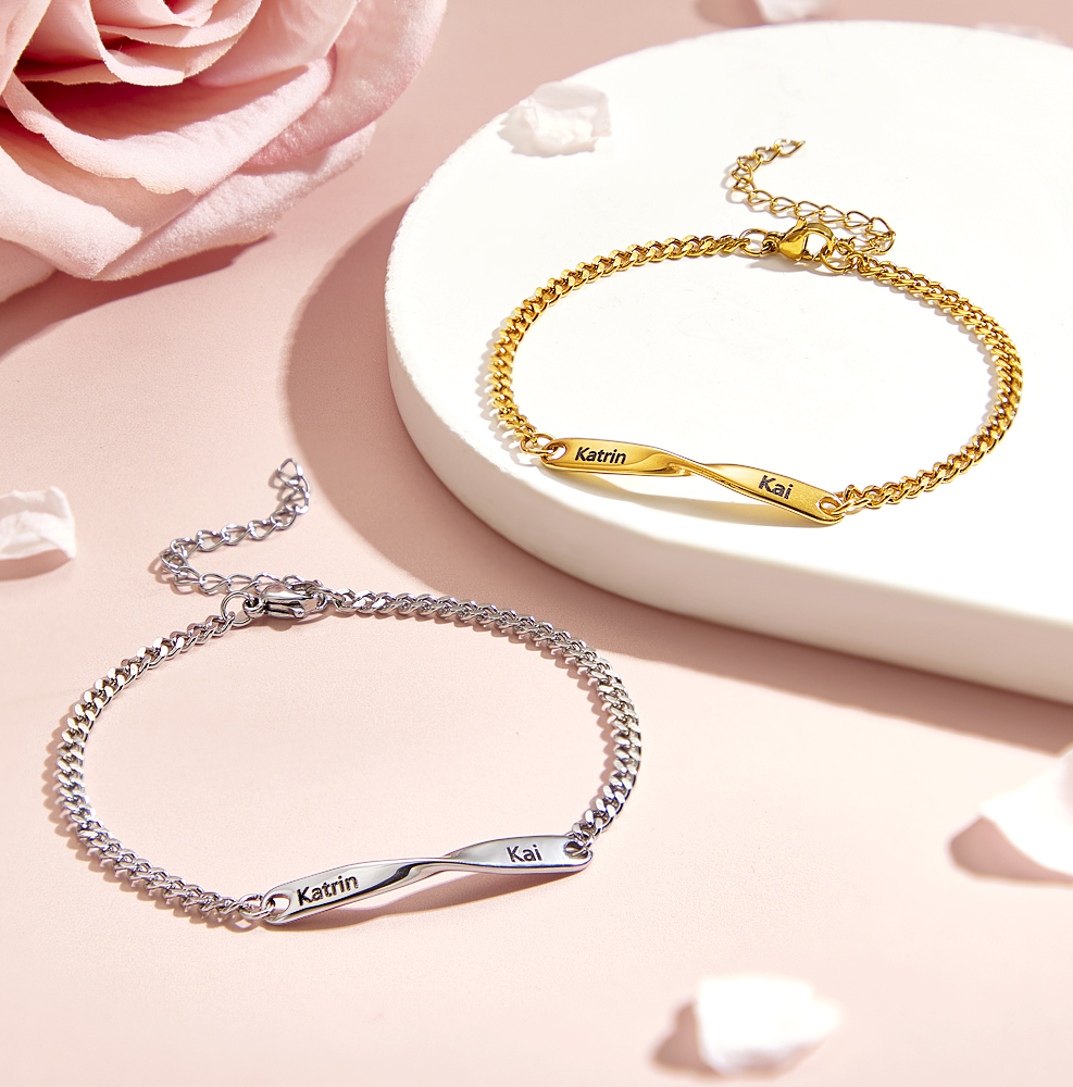 Custom Spiral Name Bracelet for Couples – Personalized Spiral Couple Bangle Engraved His & Hers Bangle Gift For Couple - aiprintlab