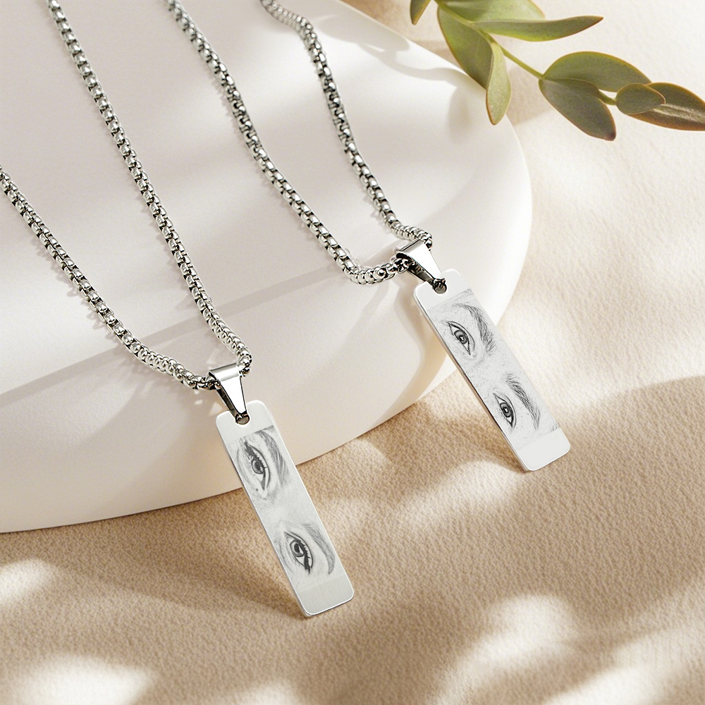 Custom Eyes Photo Necklace Double Sided Personalization Photo Eye Necklace You and Him/Her - aiprintlab