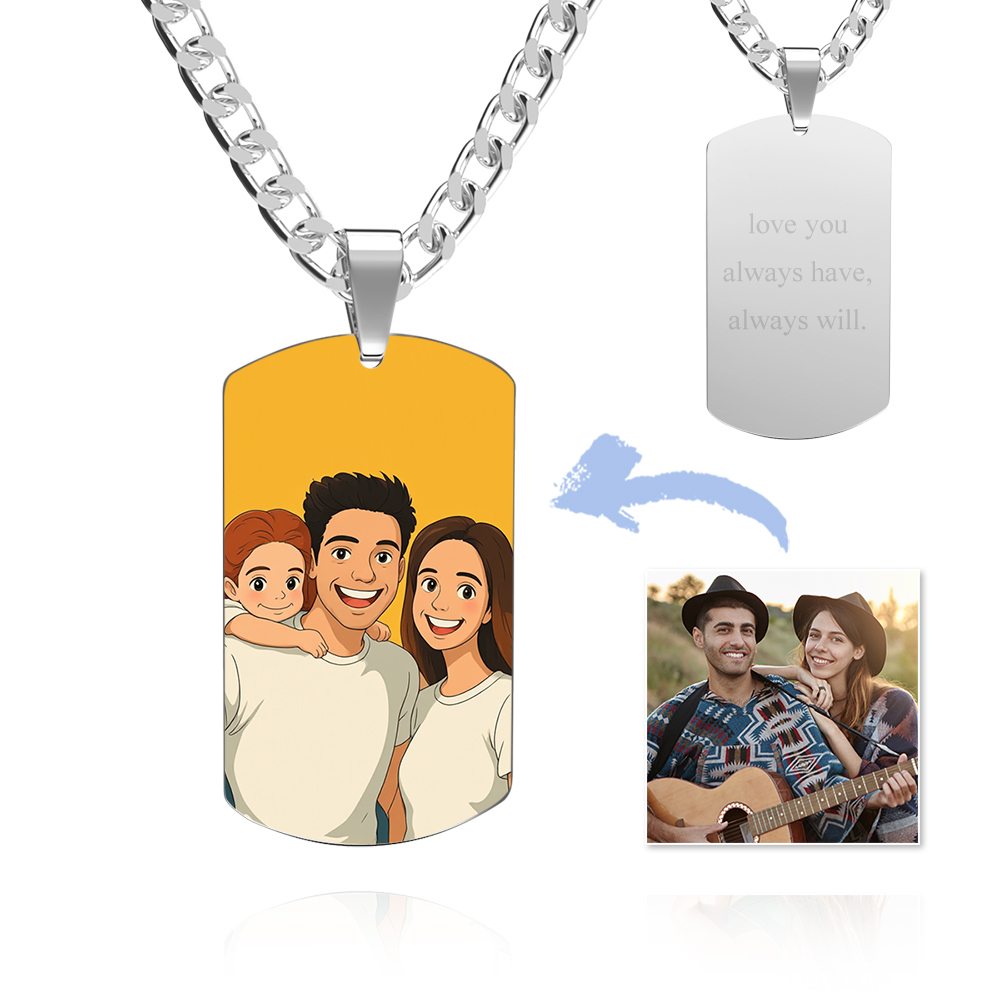 Photo Tag Necklace Gibli Style Personalized Photo Custom Engraving Stainless Steel Necklace
