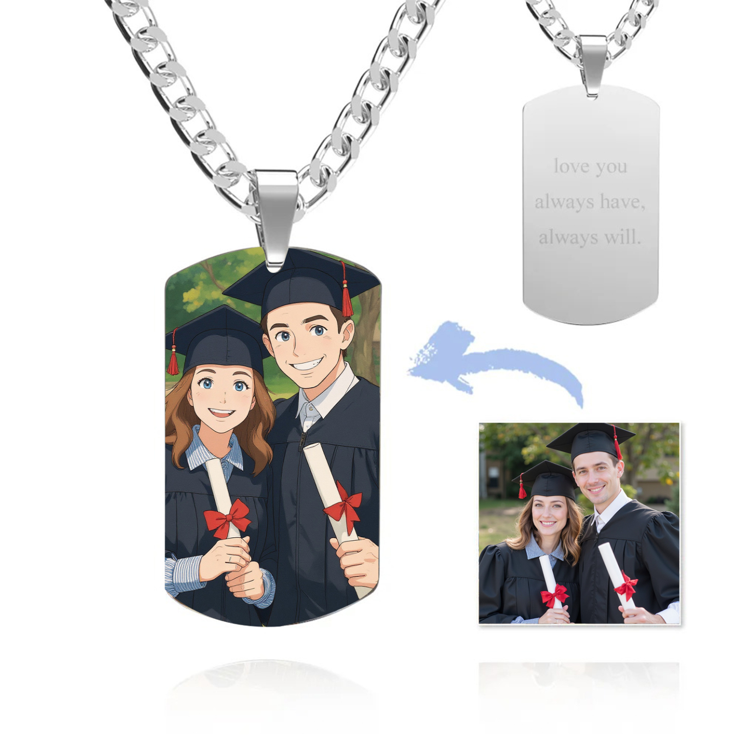 Photo Tag Necklace Gibli Style Personalized Photo Custom Engraving Stainless Steel Necklace for Graduation