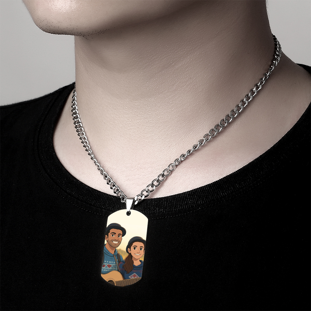 Photo Tag Necklace Gibli Style Personalized Photo Custom Engraving Stainless Steel Necklace