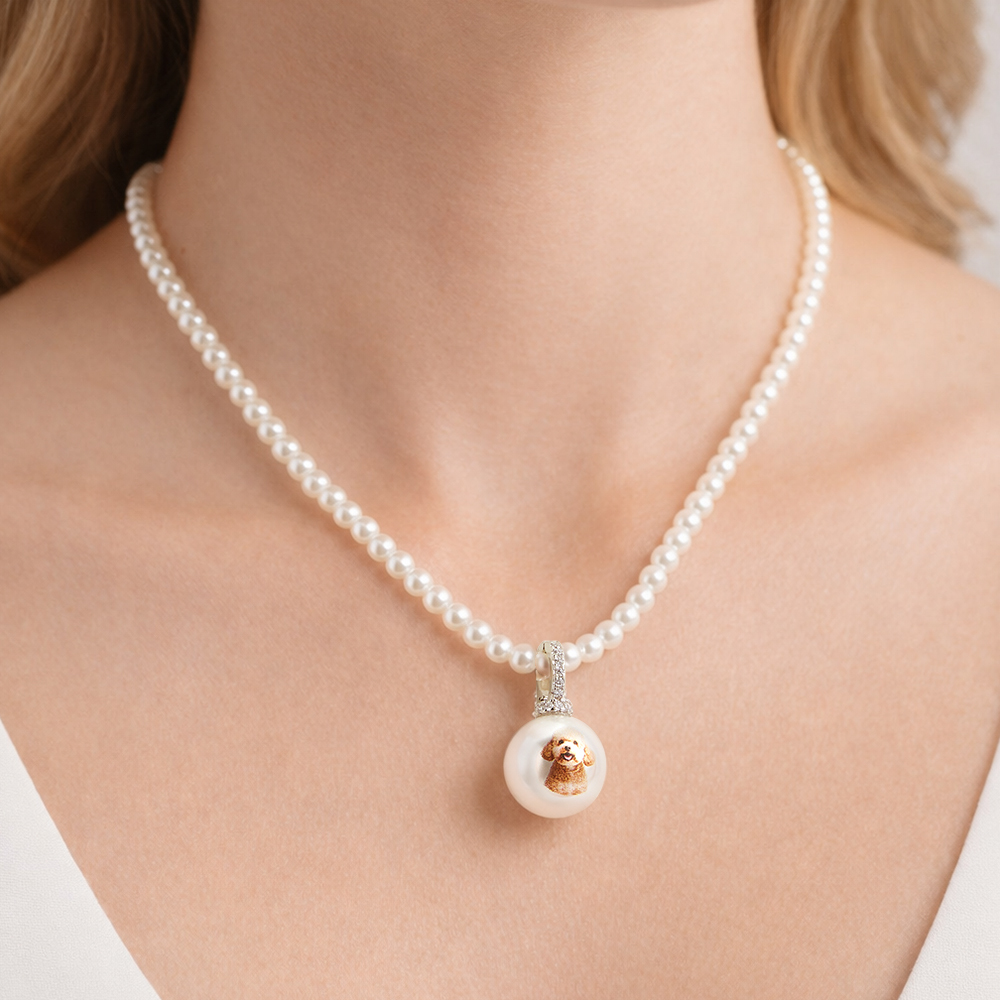 Custom Pet Photo Pearl Necklace Personalized Pet Portrait Pearl Chain Can Be Adjustable Pendant Necklace Natural Pearl Jewelry Gift For Pet Lovers - aiprintlab