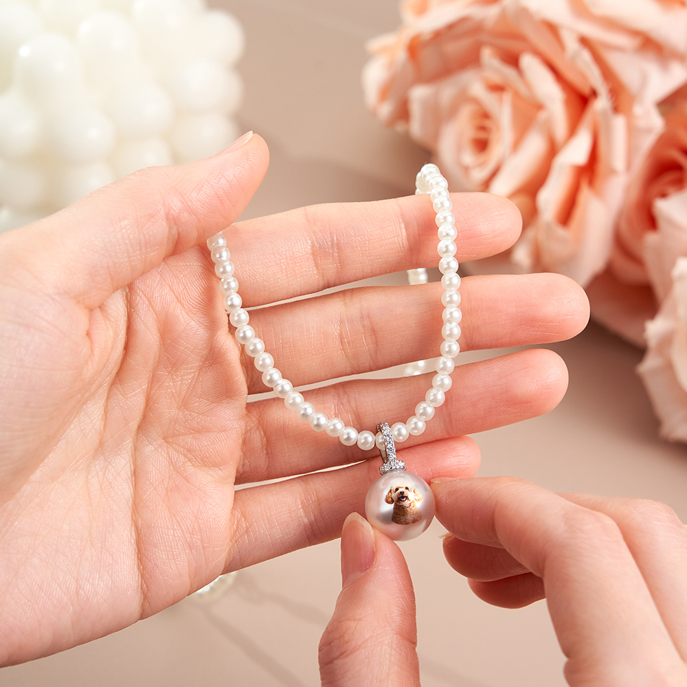 Custom Pet Photo Pearl Necklace Personalized Pet Portrait Pearl Chain Can Be Adjustable Pendant Necklace Natural Pearl Jewelry Gift For Pet Lovers - aiprintlab