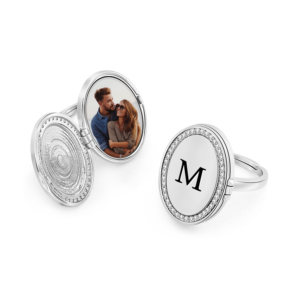 Custom Picture  Vintage-Style Flip Locket Ring with Personalized Locket Ring with Flip Cover Photo Slot Gift For Her Memorial jewelry - aiprintlab
