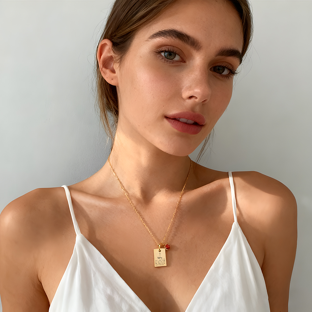 Custom Date & Birthstone Anniversary Necklace Personalized Calendar & Birthstone Necklace Birthday Gift for Her - aiprintlab