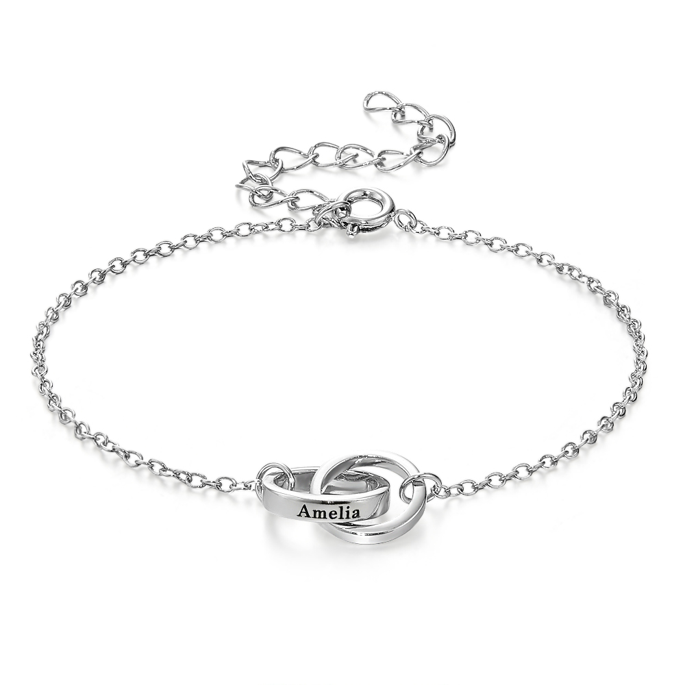 Custom Circle Name Bracelet Engraved Name Bracelet Interlocking & Circle Bracelet  Eternity Linked 2 Ring Bracelet  Anniversary Gift - aiprintlab