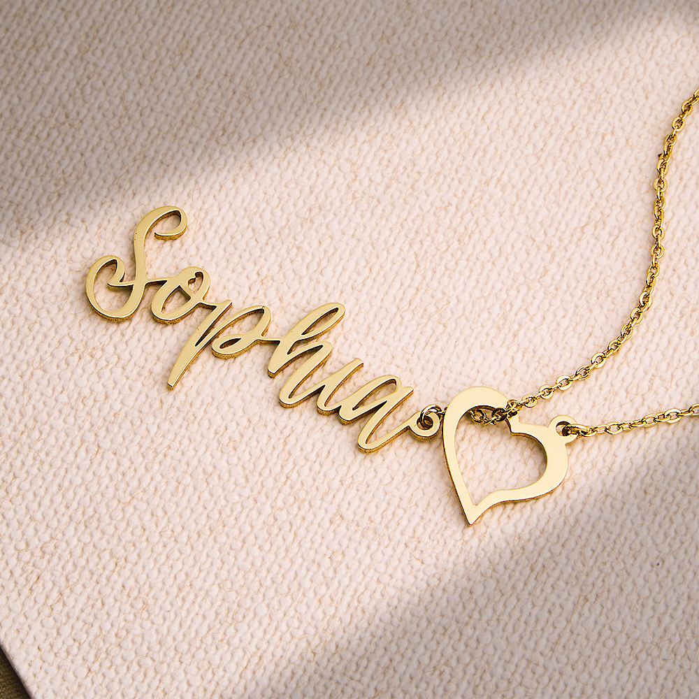 Custom Heart Name Lariat Necklace for Women Personalized Y Necklace with Name and Heart Charm Valentine's Day Gift - aiprintlab
