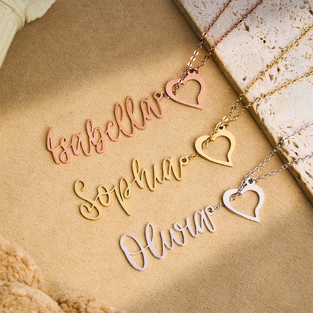 Custom Heart Name Lariat Necklace for Women Personalized Y Necklace with Name and Heart Charm Valentine's Day Gift - aiprintlab