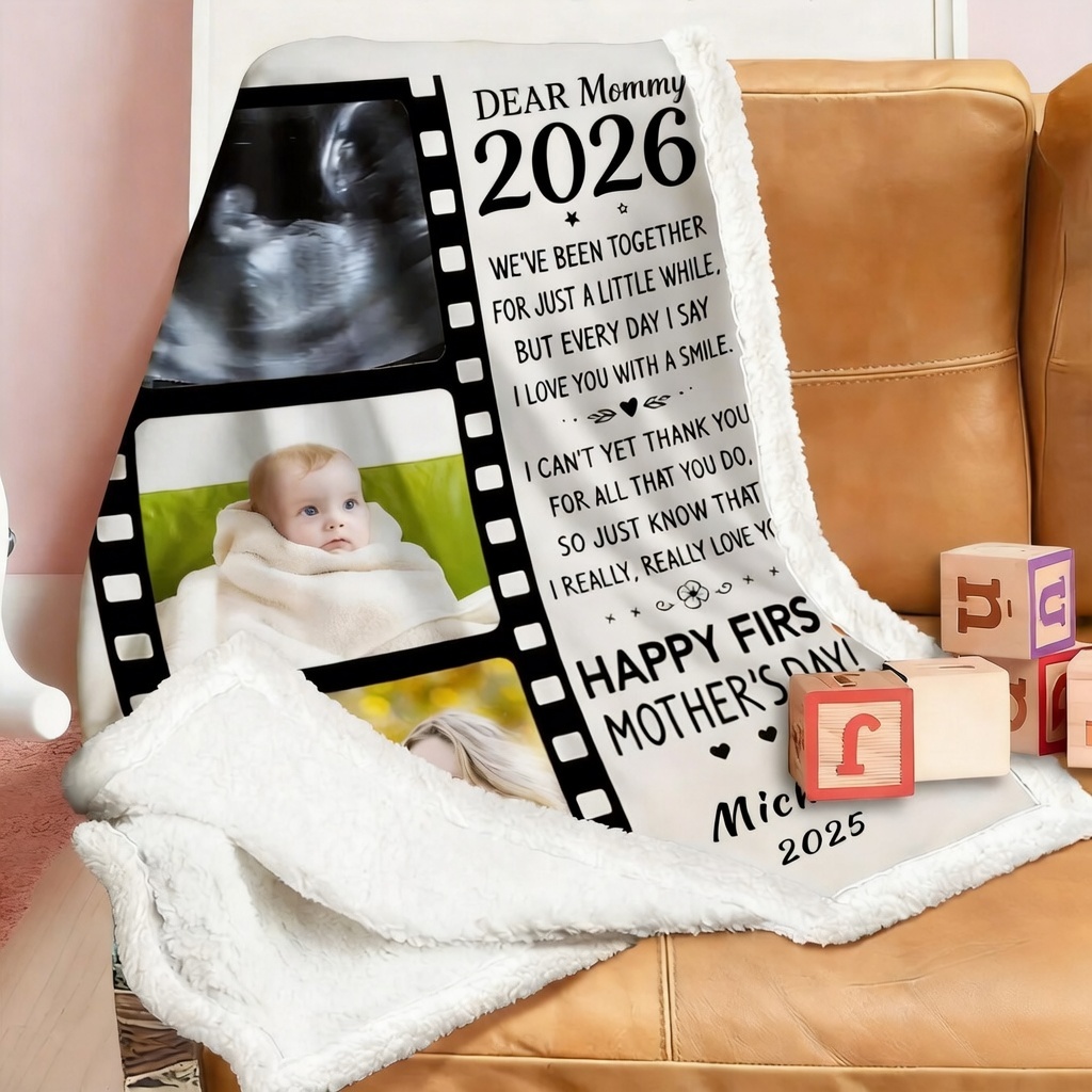 Personalized Happy First Mother's Day Blanket Custom Happy Mother's Day Blanket Mother's Day Timeline Blanket Gifts for Wife