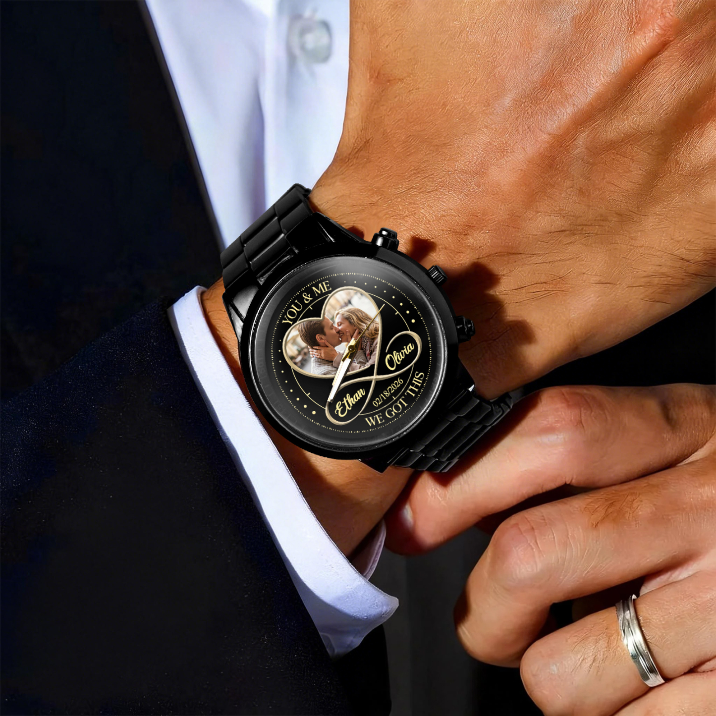 Custom Photo Mens Wrist Watch Personalized You and Me We Got This Watch Infinity Heart Wrist Watch Valentine's Day Gift for Him - aiprintlab