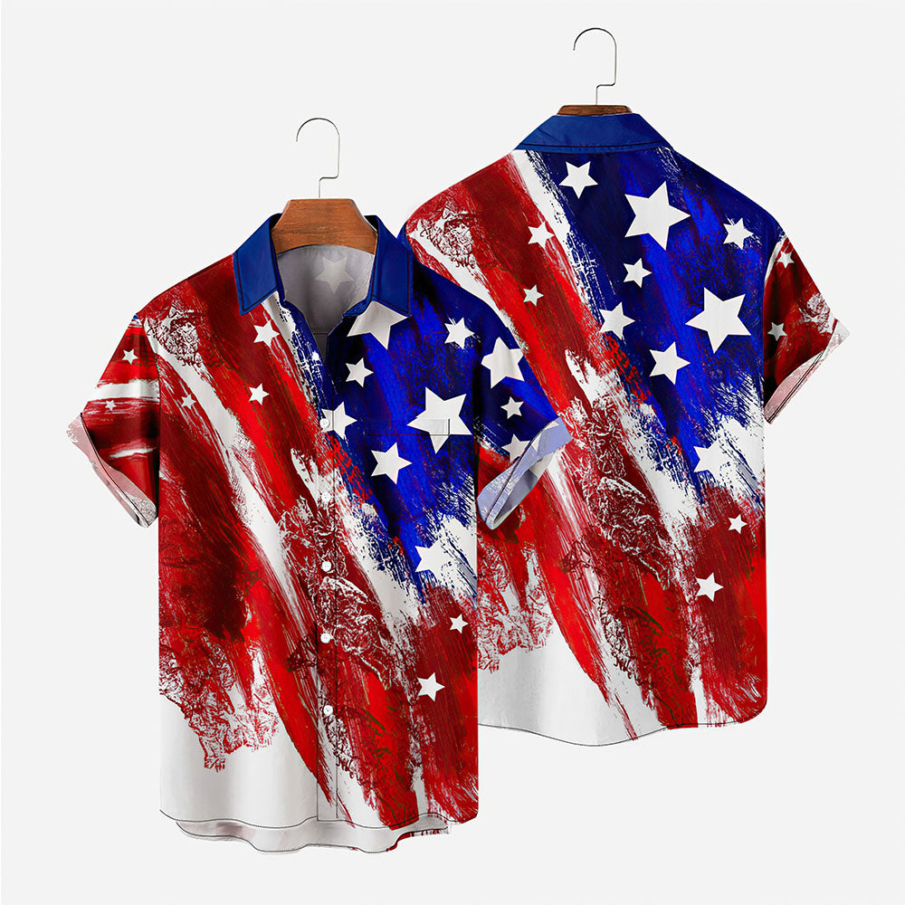 Men's Vintage Hawaiian Shirts 4th of July American Flag Patriotic Memorial Day Hawaiian Shirts - aiprintlab