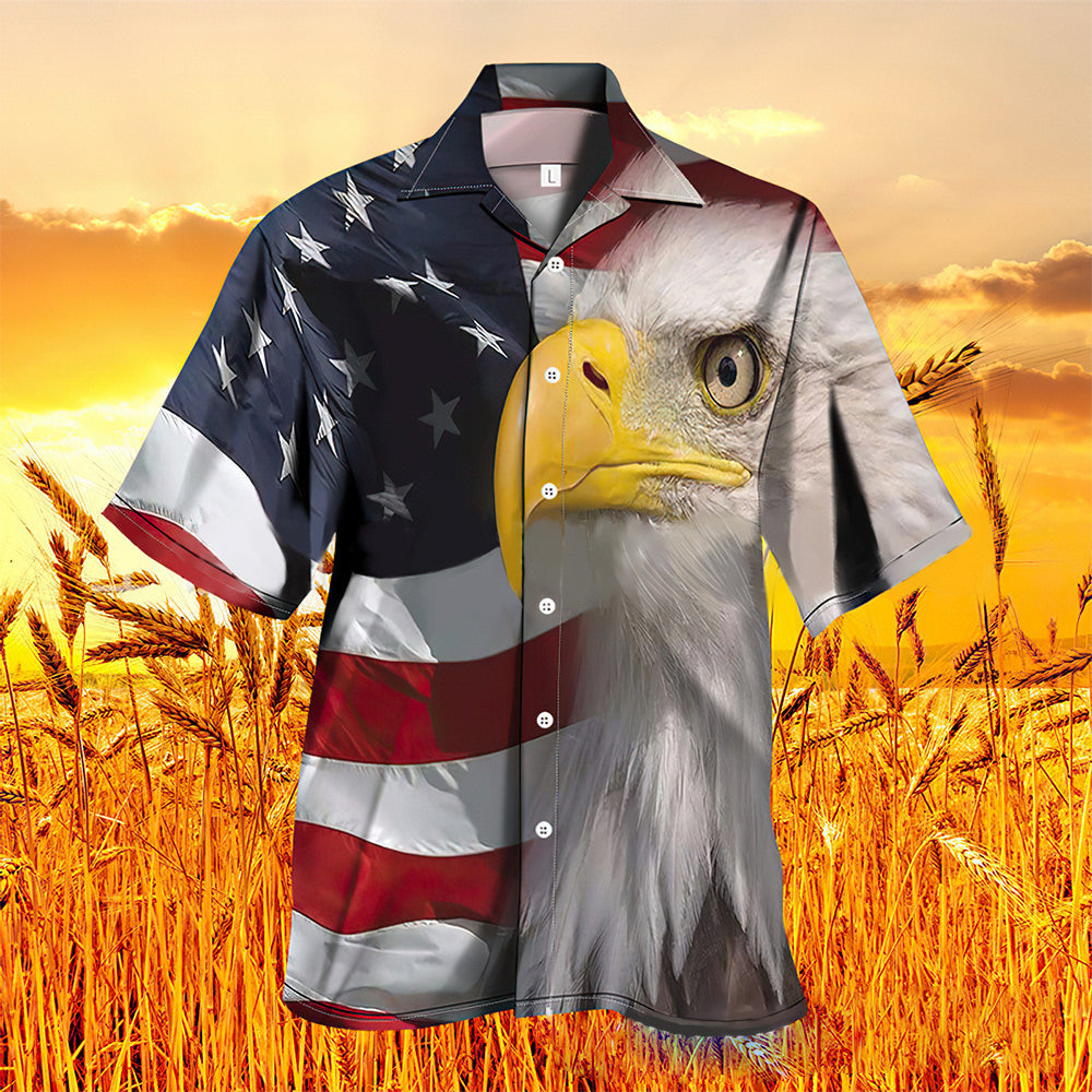 Men's Short Sleeve USA Flag Eagle Patriotic Hawaiian Shirts Memorial Day Shirts - aiprintlab