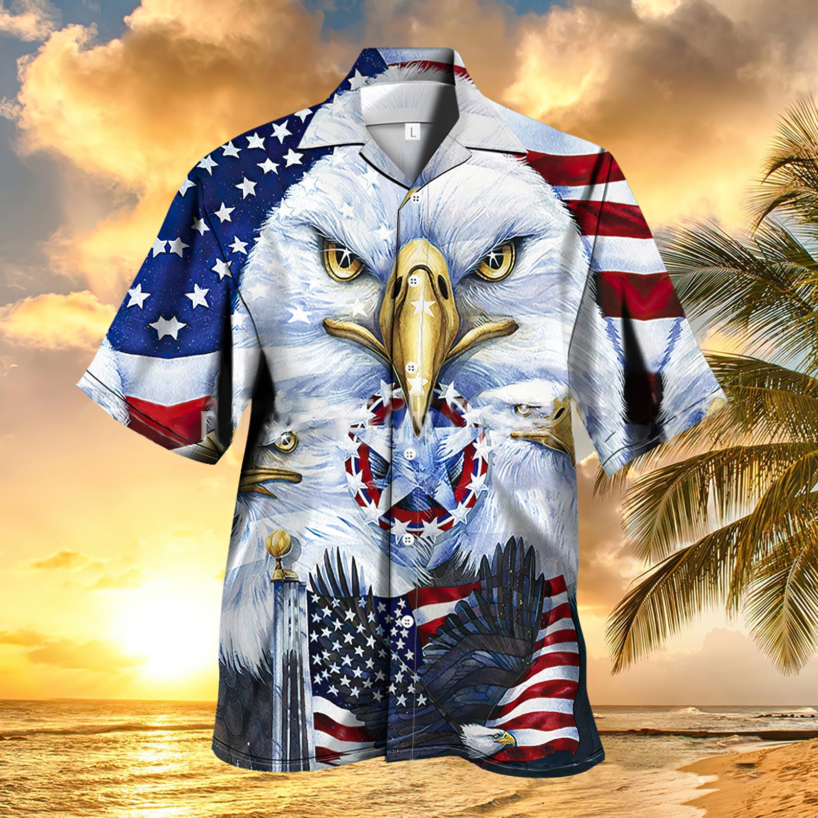 Men's Short Sleeve USA Eagle Patriotic Hawaiian Shirts Memorial Day Shirts - aiprintlab