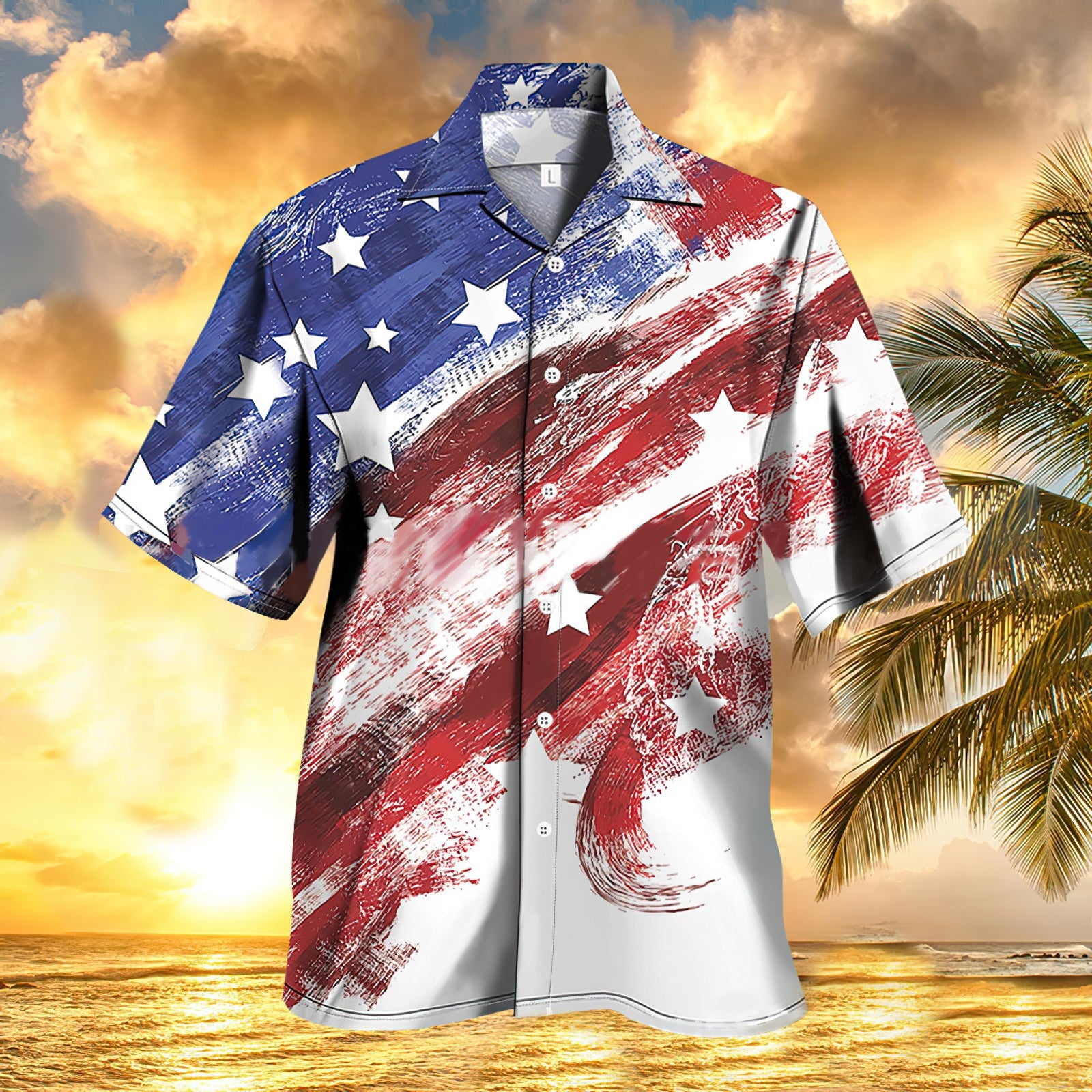 Mens Patriotic Hawaiian Shirt Casual Breathable Short Sleeve Vintage Hawaiian Shirt - aiprintlab