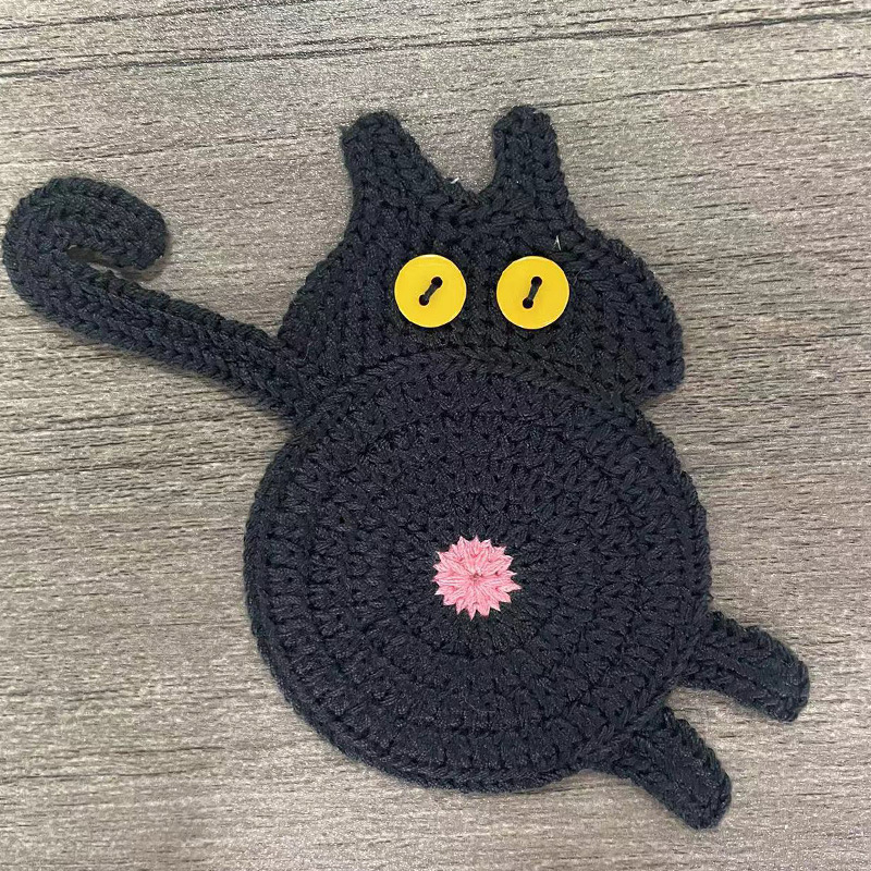 Handmade Crochet Cat Coasters Handcrafted Whimsical Animal Drink Protectors Artisan Hand-Knitted Mats for Feline Fun Gift for Cat Lovers - aiprintlab