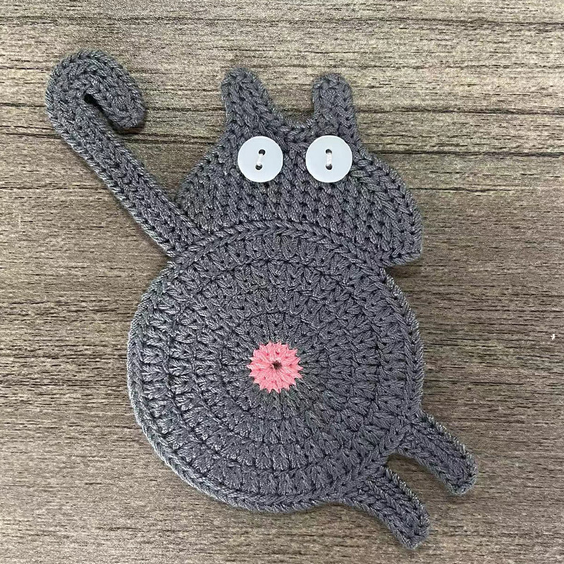Handmade Crochet Cat Coasters Handcrafted Whimsical Animal Drink Protectors Artisan Hand-Knitted Mats for Feline Fun Gift for Cat Lovers - aiprintlab