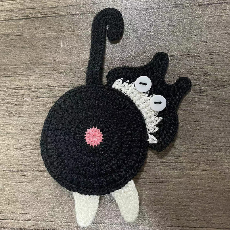 Handmade Crochet Cat Coasters Handcrafted Whimsical Animal Drink Protectors Artisan Hand-Knitted Mats for Feline Fun Gift for Cat Lovers - aiprintlab