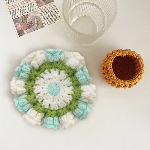 Handmade Crochet Lily of the Valley Coaster Set with Transformable Floral Design Eco-Friendly Home Decor Unique Gift for Mom - aiprintlab