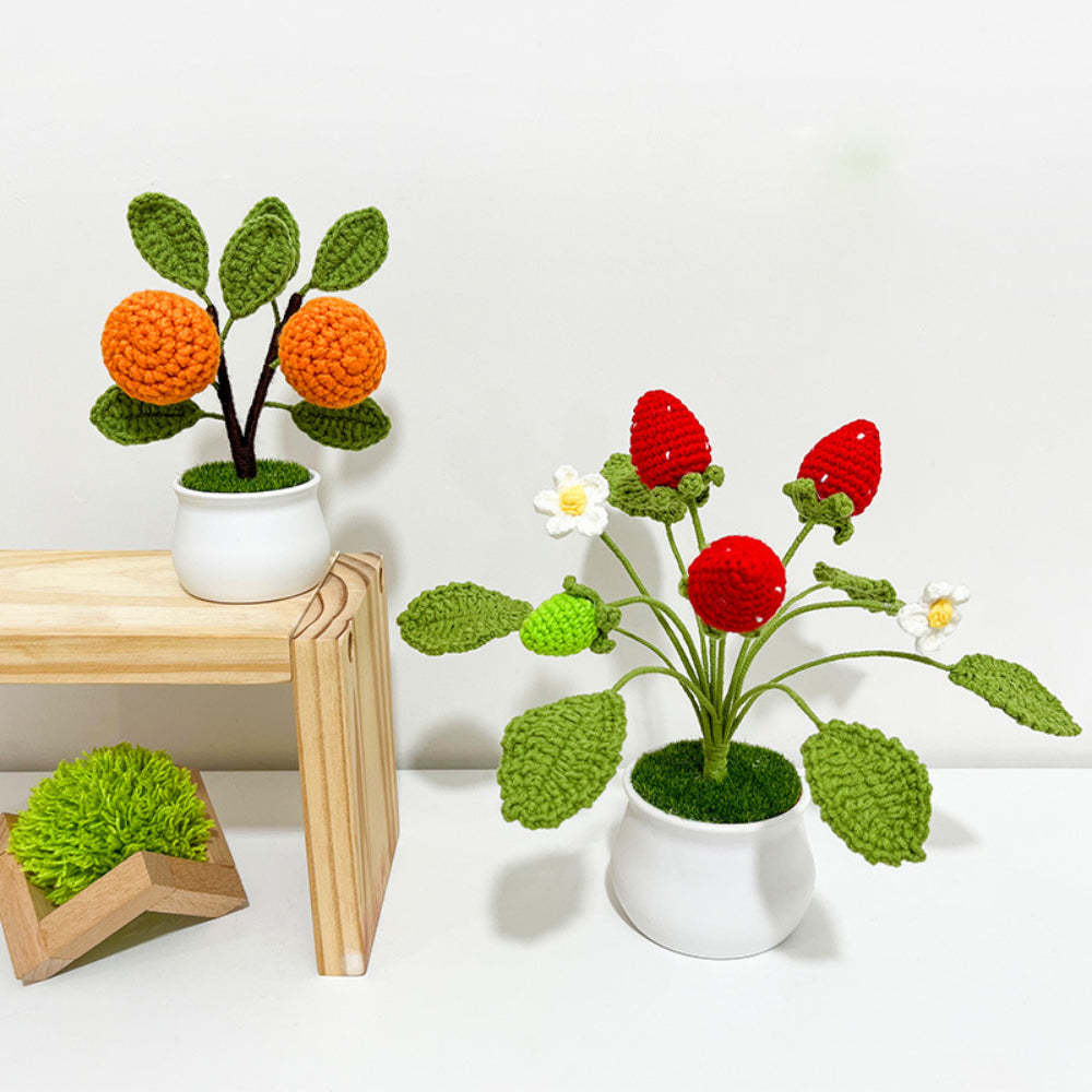Strawberry Orange Potted Plants Completed Hand Woven Knitted Potted Plants Gift for Handicraft Lover - aiprintlab