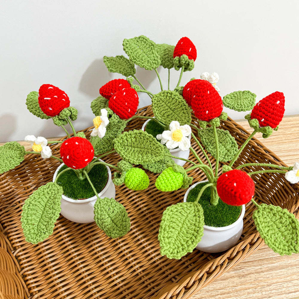 Strawberry Orange Potted Plants Completed Hand Woven Knitted Potted Plants Gift for Handicraft Lover - aiprintlab