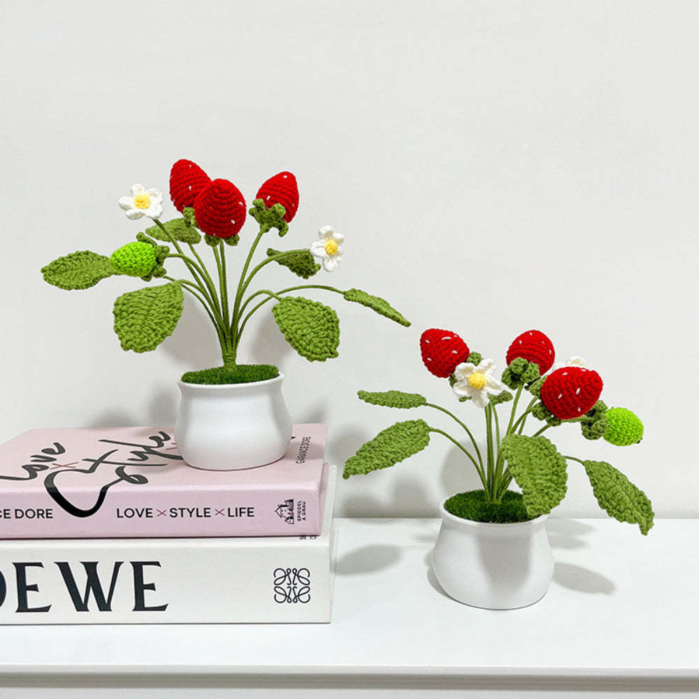 Strawberry Orange Potted Plants Completed Hand Woven Knitted Potted Plants Gift for Handicraft Lover - aiprintlab