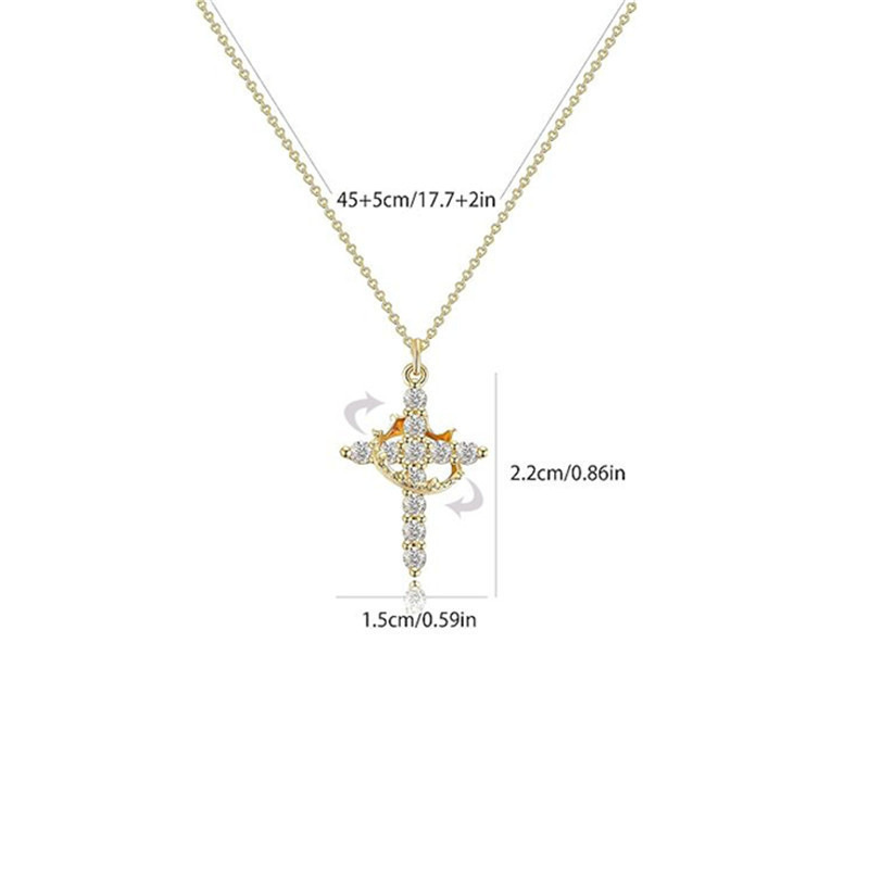 Sparkling Spin Cross Necklace Dazzling Rotatable Crown Cross Necklace De-Stress Necklace - aiprintlab