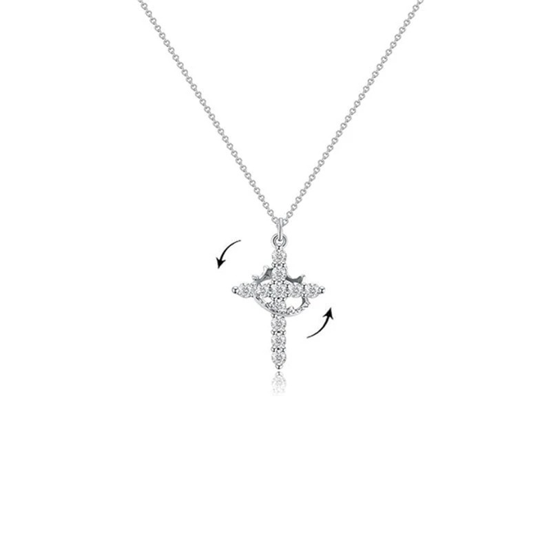 Sparkling Spin Cross Necklace Dazzling Rotatable Crown Cross Necklace De-Stress Necklace - aiprintlab